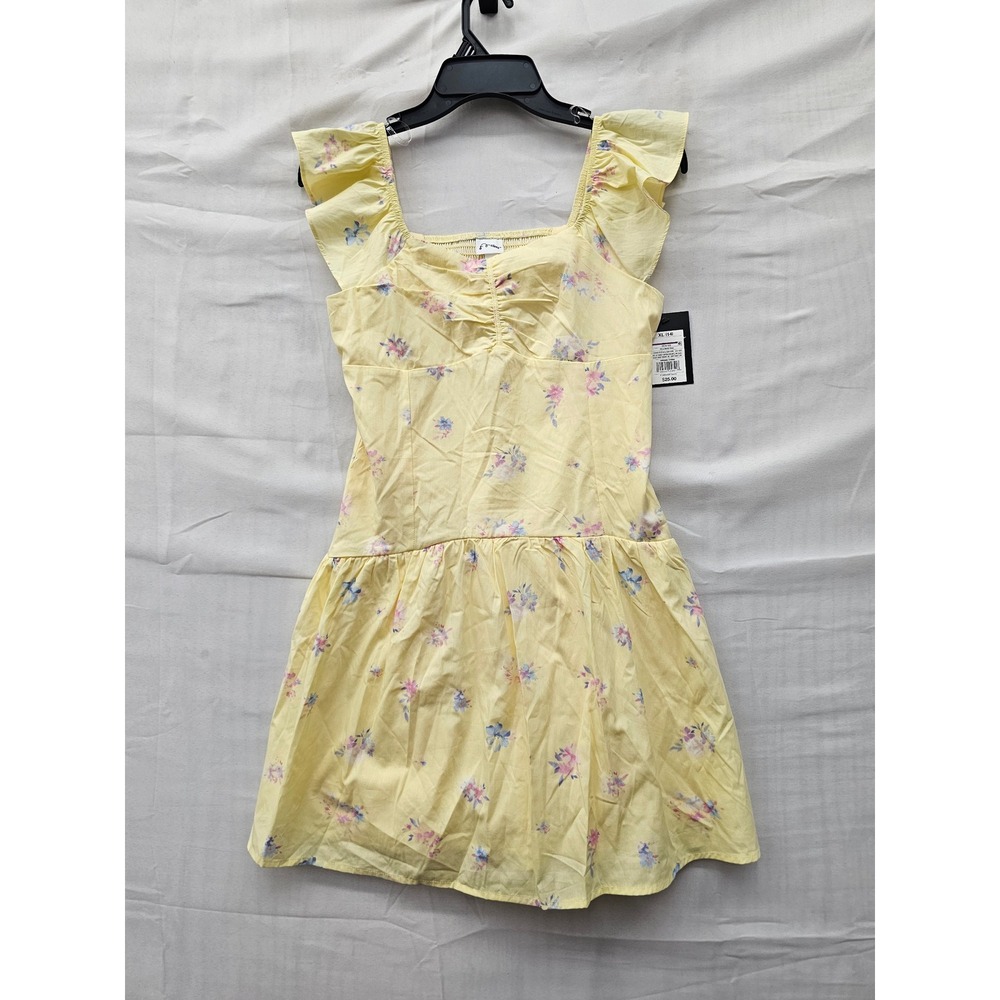 Art Class Girls Floral Ruffle Sleeve Dress Yellow Cotton Blend Casual Size XL